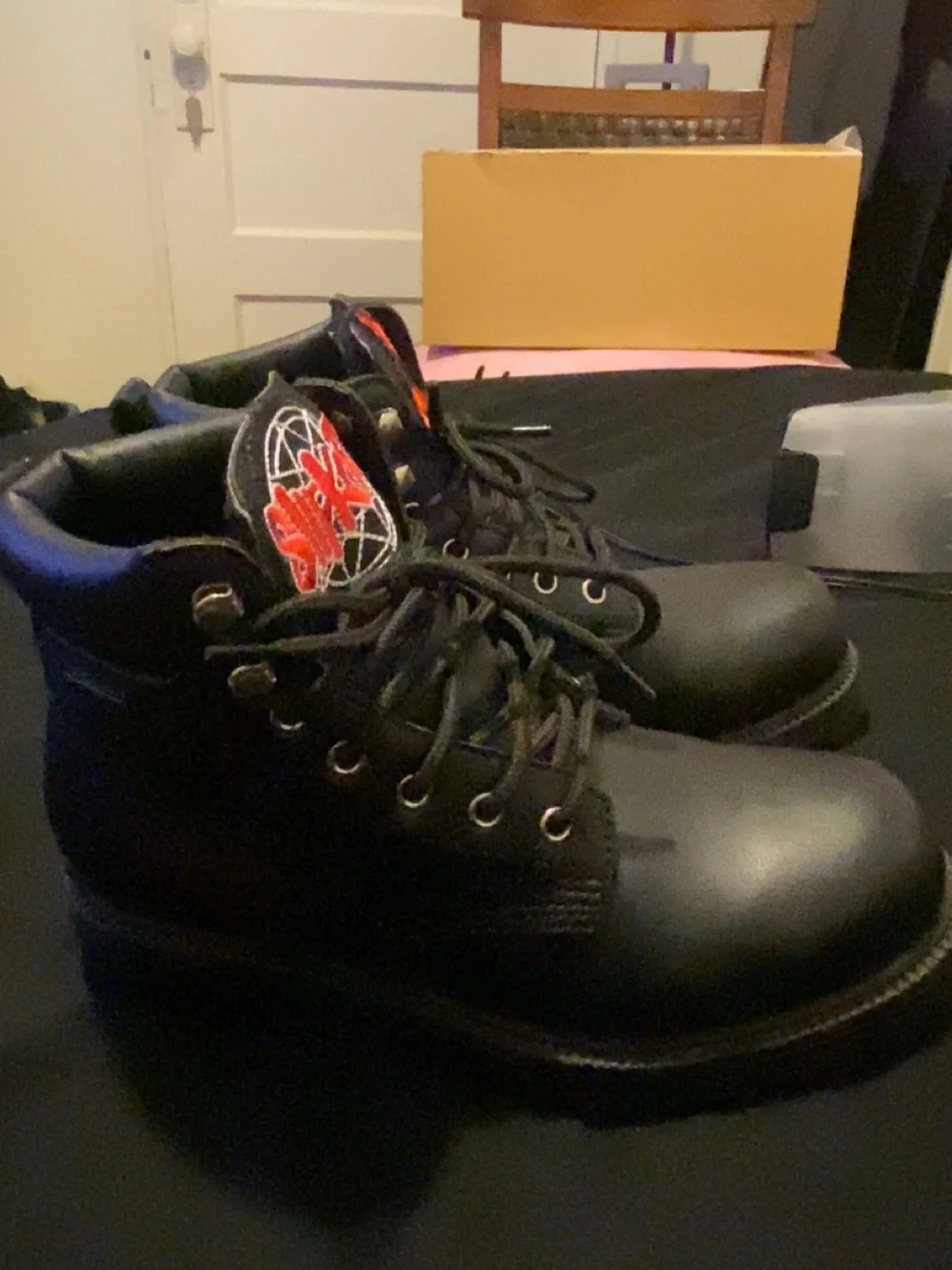 Black Men's Lace-Up Boots with Red Embroidered Band Logos
